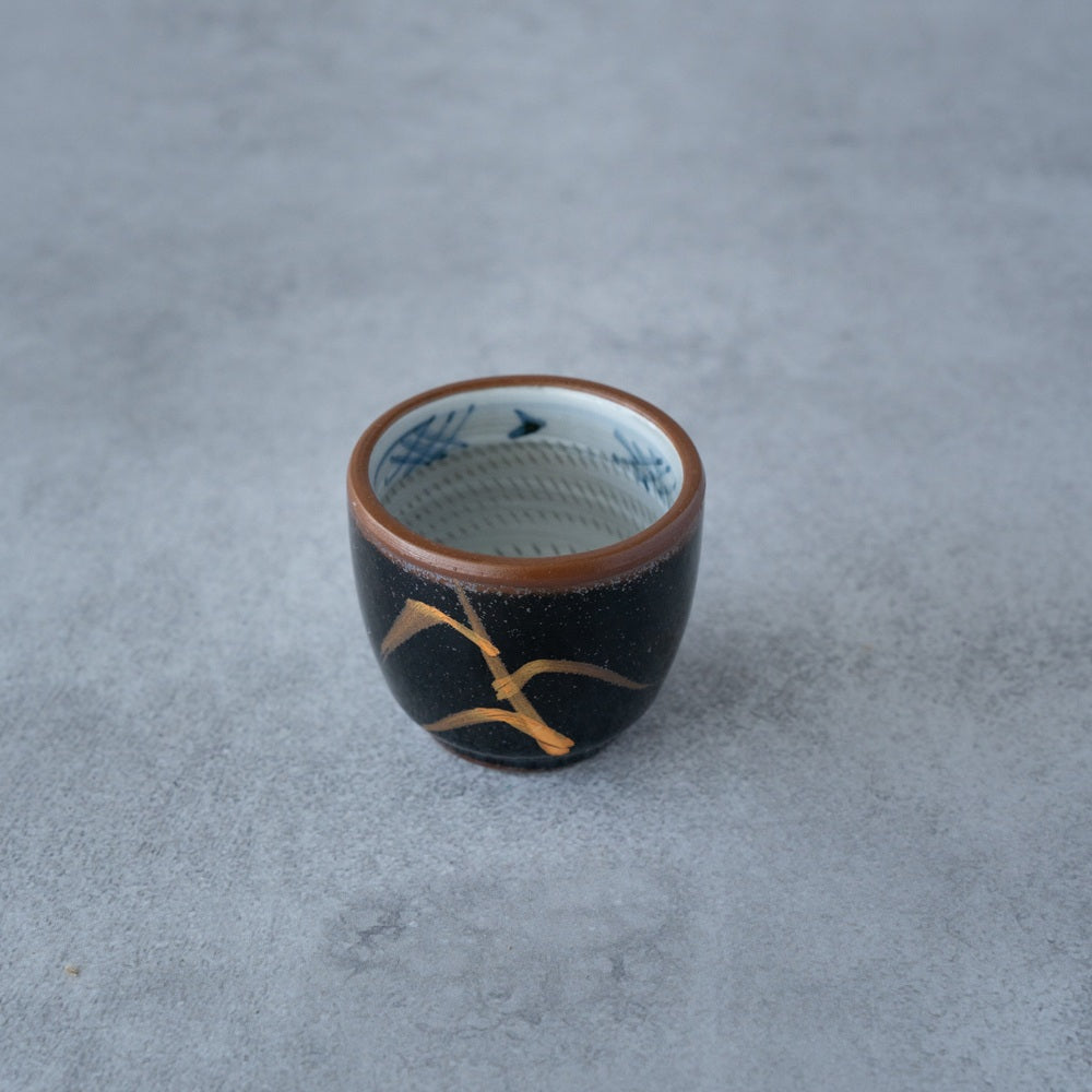 Tenmoku Kin-Ashi Sake Set – Hand-Painted Tokkuri & Guinomi | MIWA Tableware
