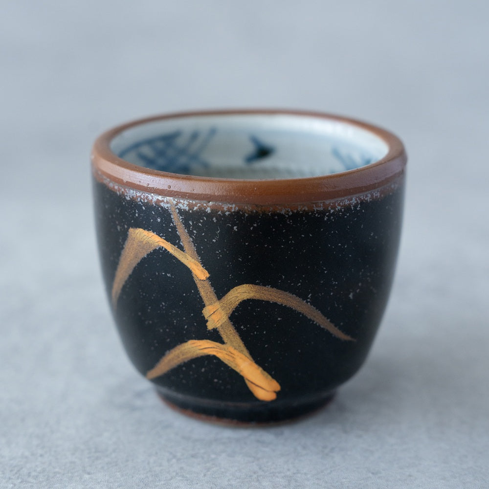 Tenmoku Kin-Ashi Sake Set – Hand-Painted Tokkuri & Guinomi | MIWA Tableware