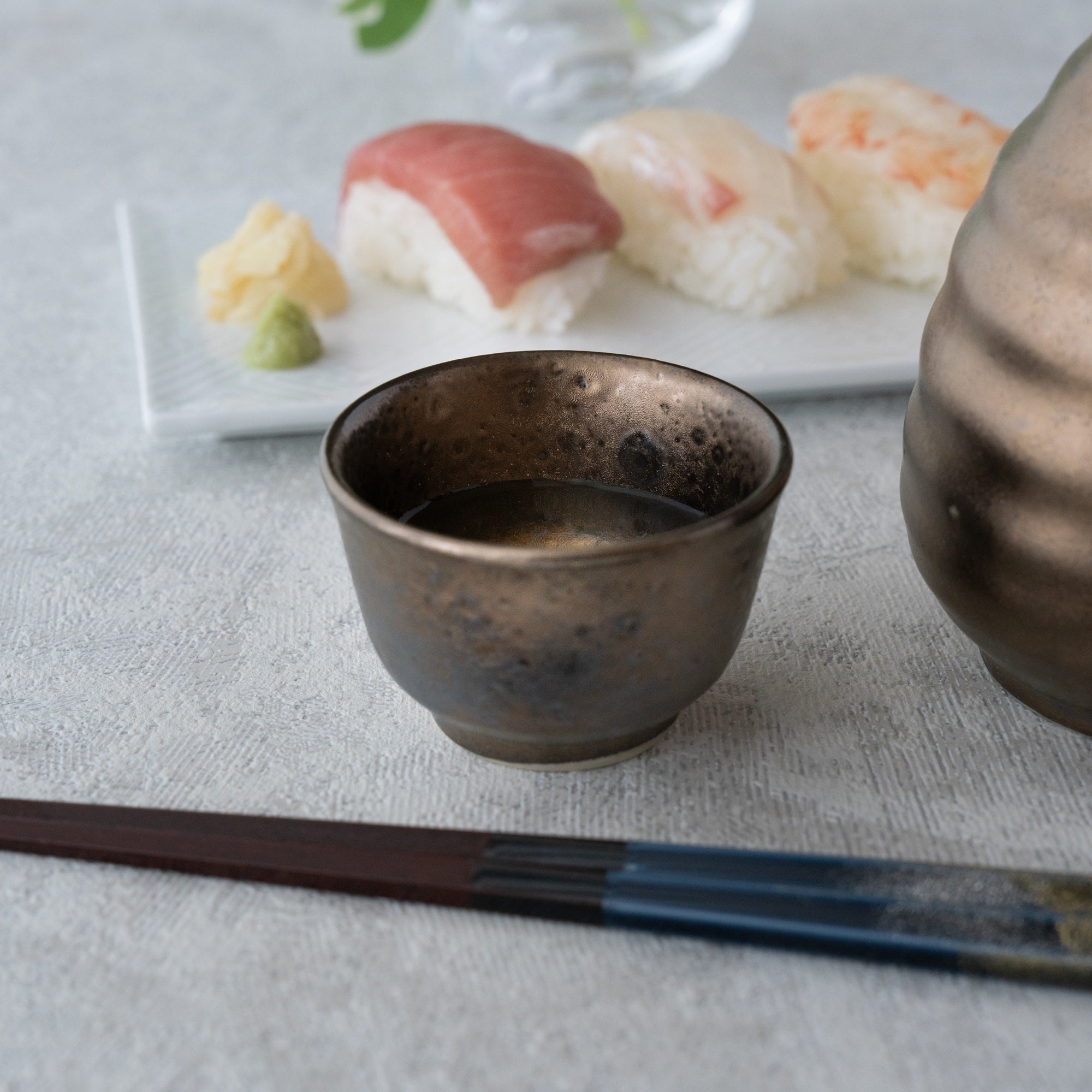 Ibushi Gold Sake Set – Tokkuri & Guinomi Handcrafted in Gifu, Japan | MIWA Tableware