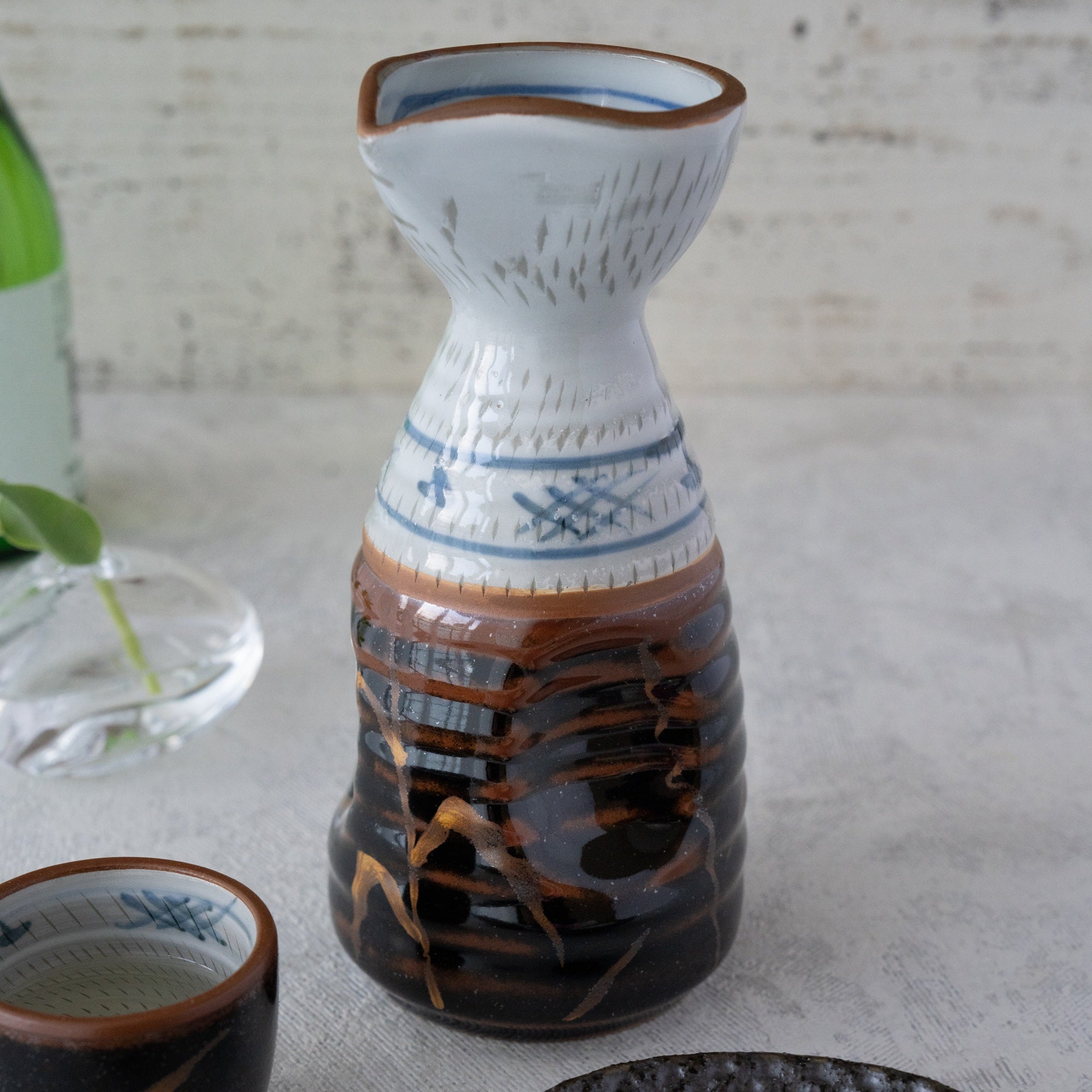 Tenmoku Kin-Ashi Sake Set – Hand-Painted Tokkuri & Guinomi | MIWA Tableware