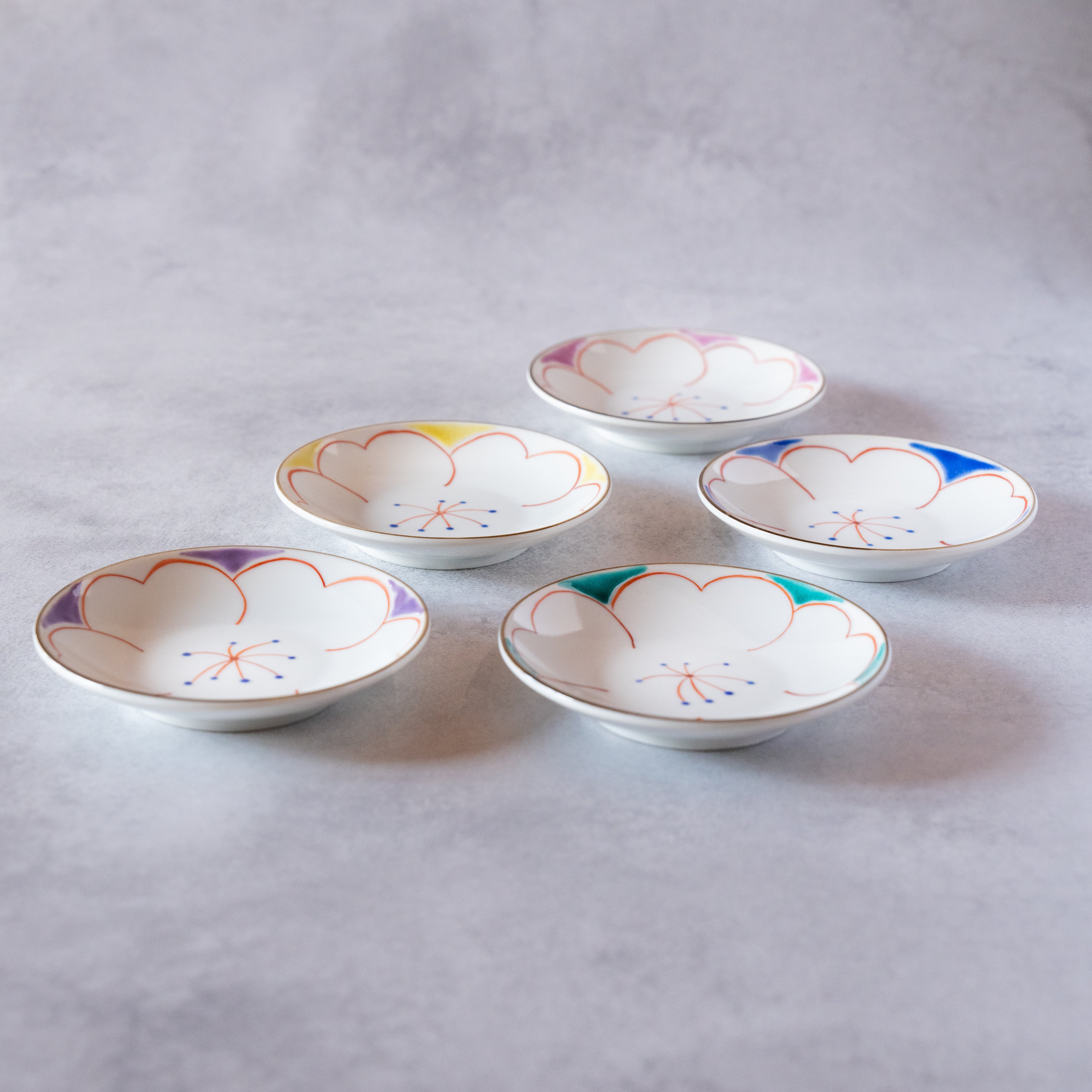 Kutani Sakura 5-Color Plate Set