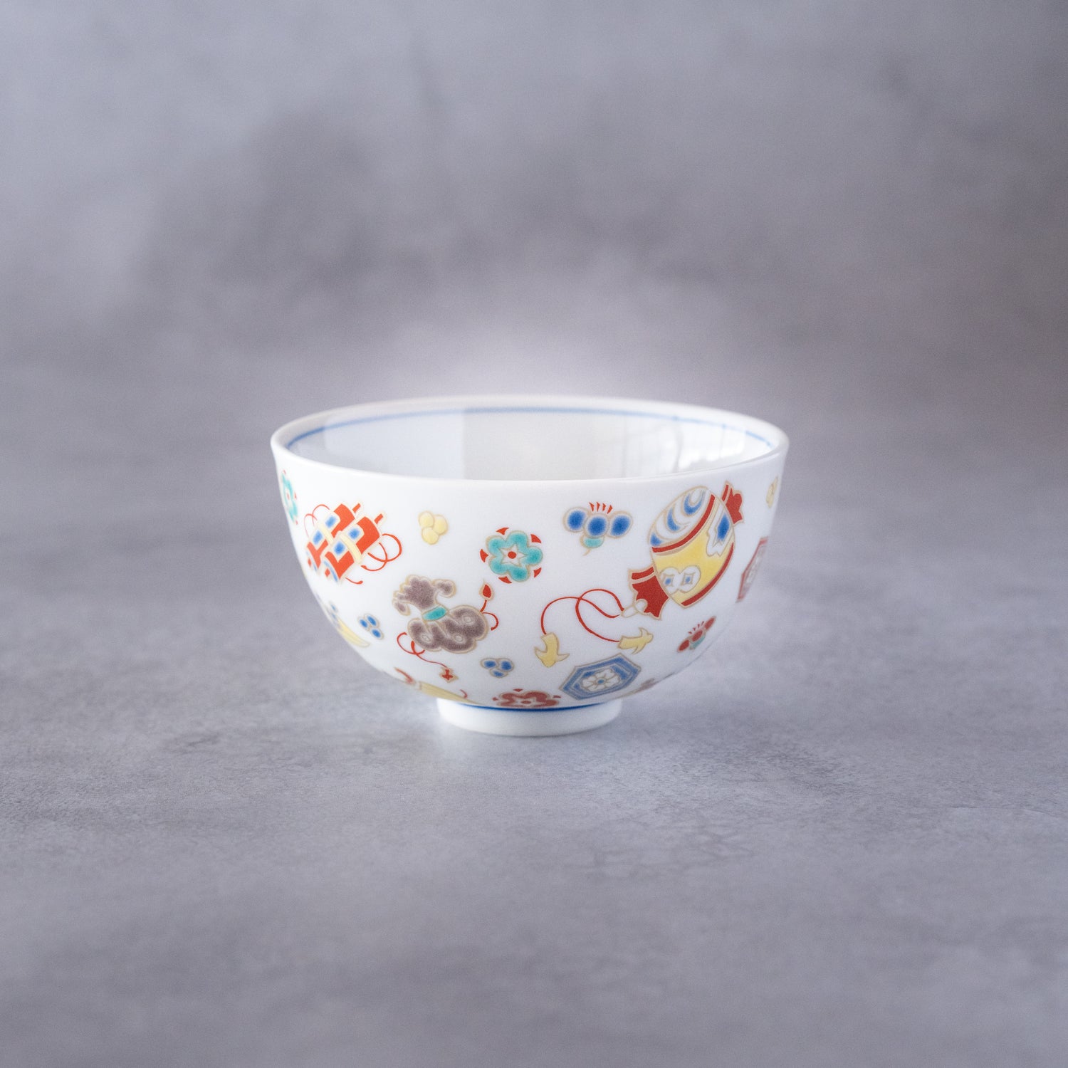Kutani Goshiki "Treasure Motifs" Rice Bowl