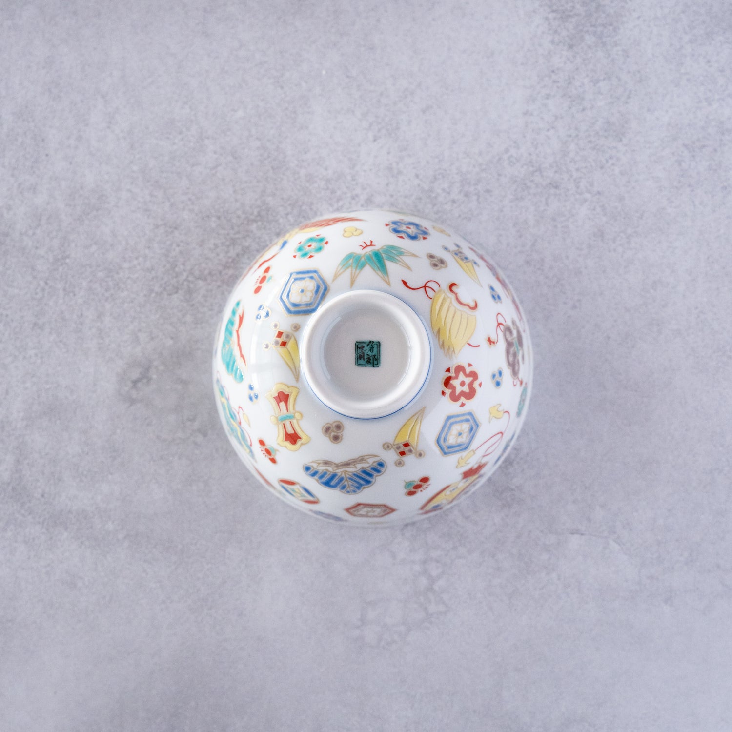 Kutani Goshiki "Treasure Motifs" Rice Bowl