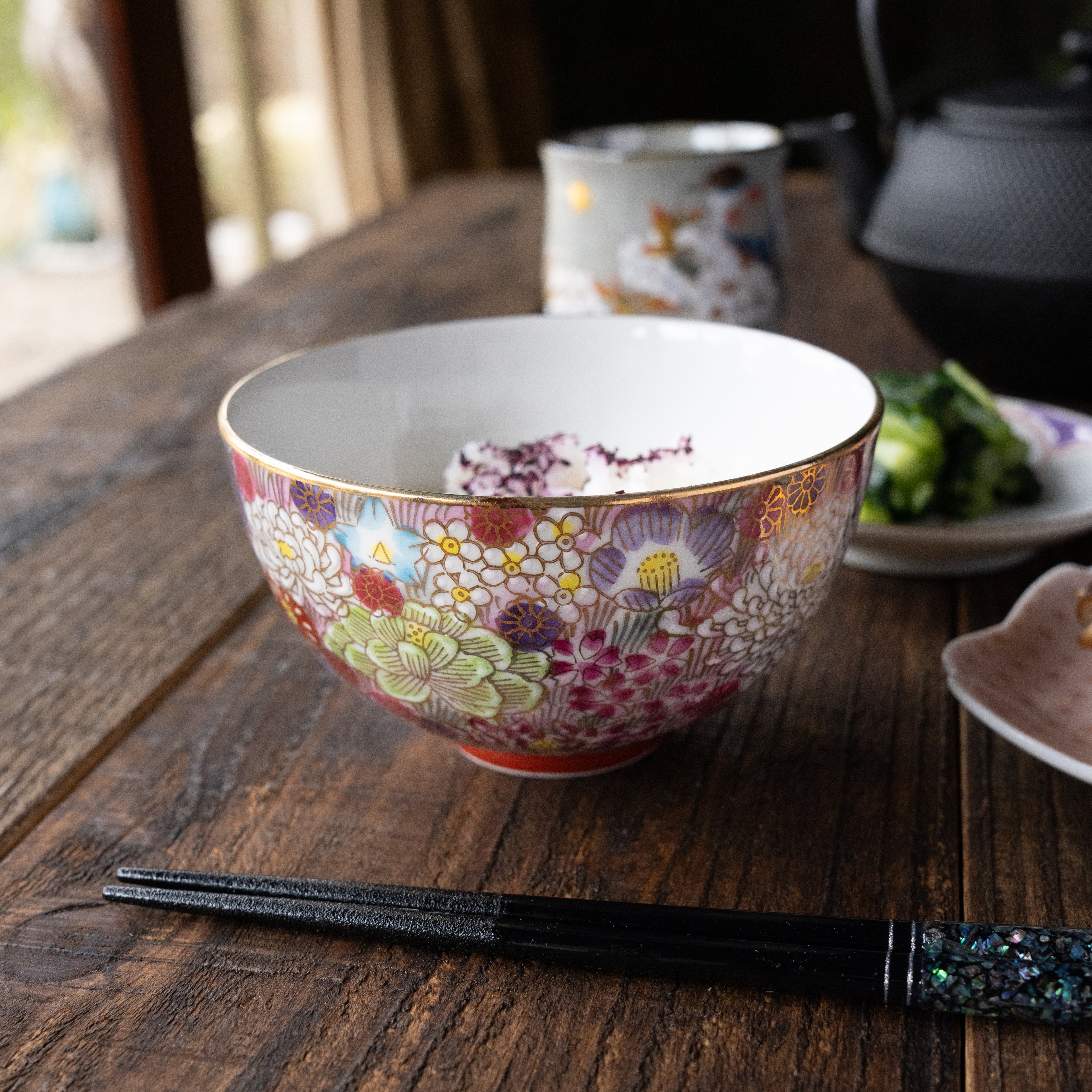 Hanatsume Pink Kutani Rice Bowl