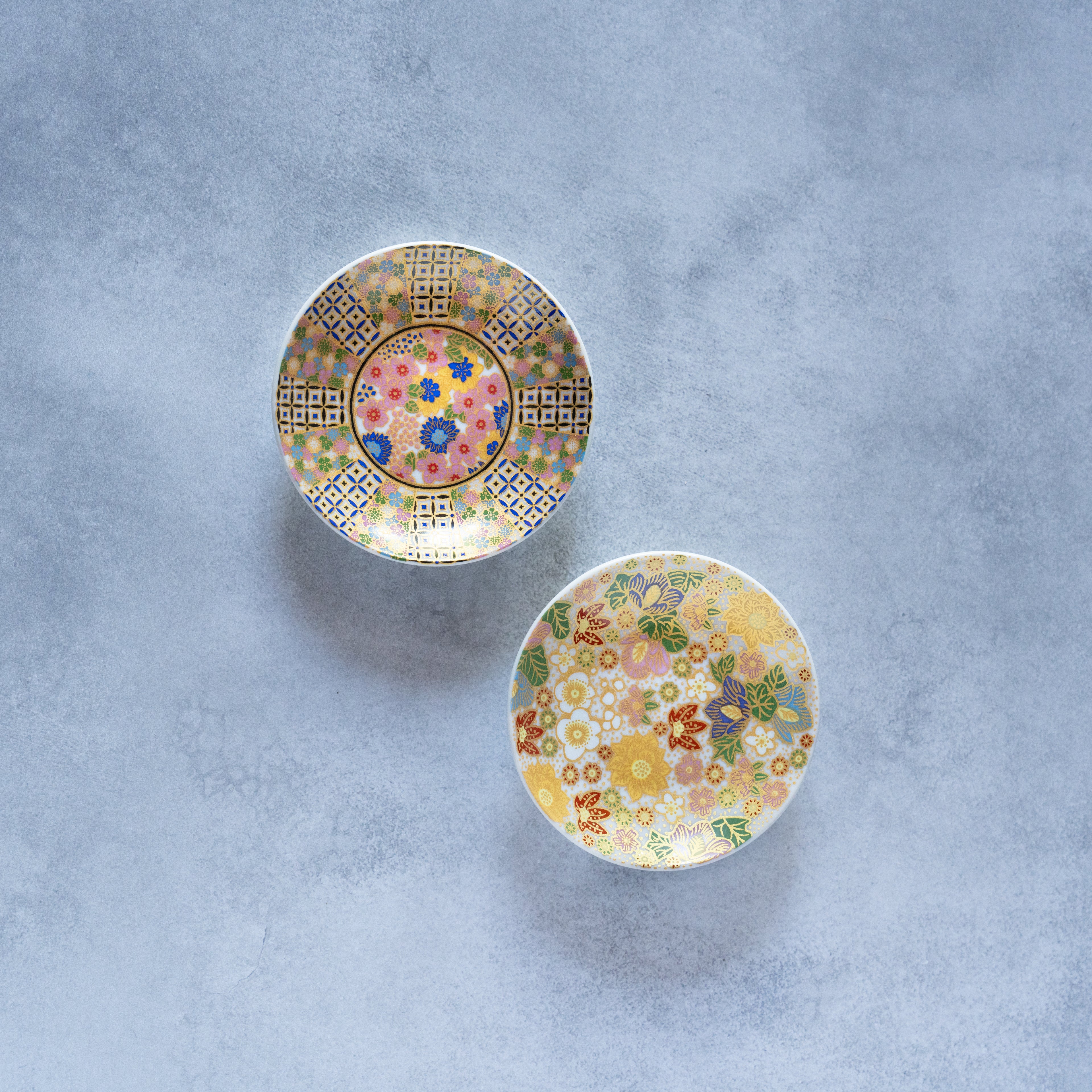 Elegant Floral Mamezara Set – Gold & Blossoms Duo
