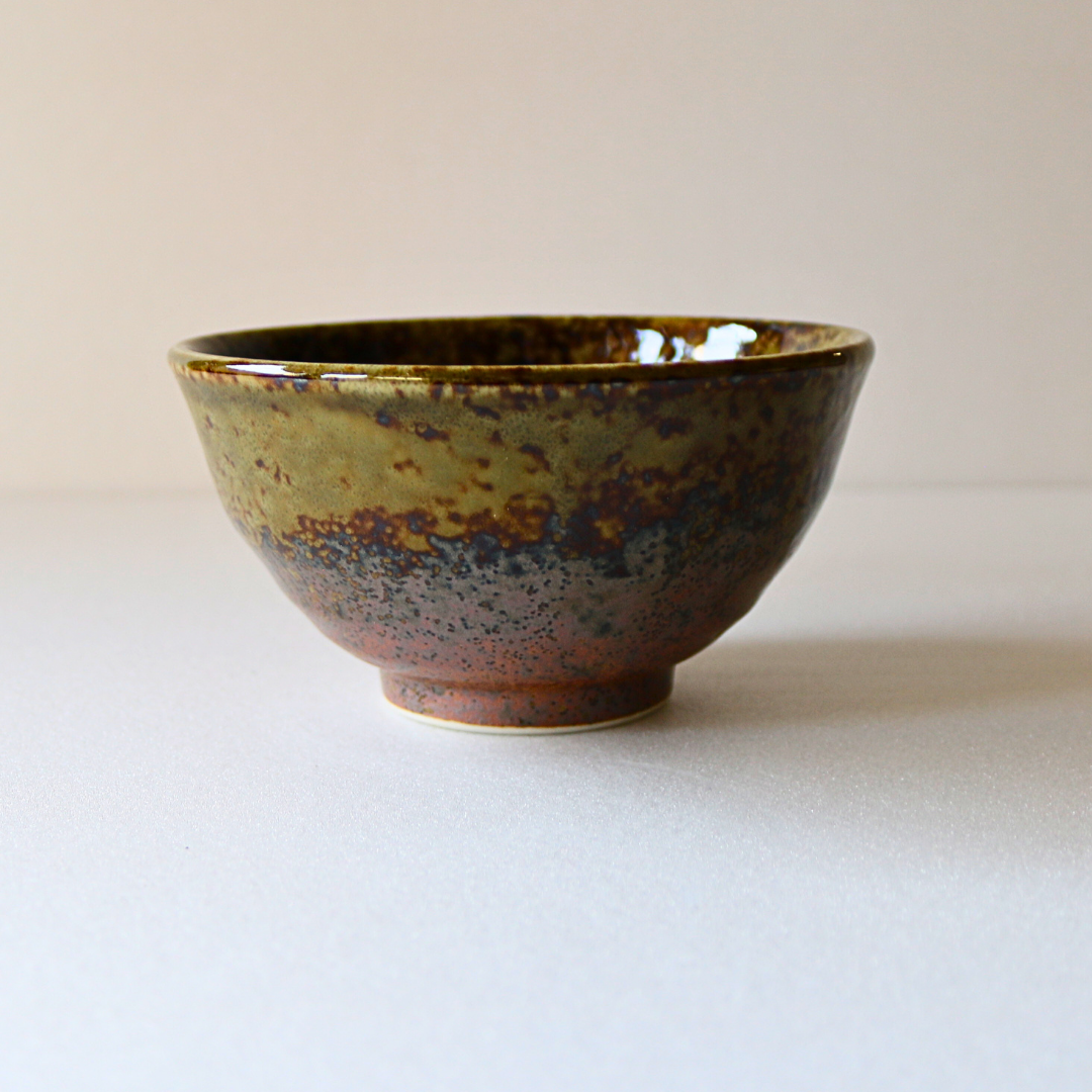 Minoyaki Rice Bowl (Dark Green / Brown)