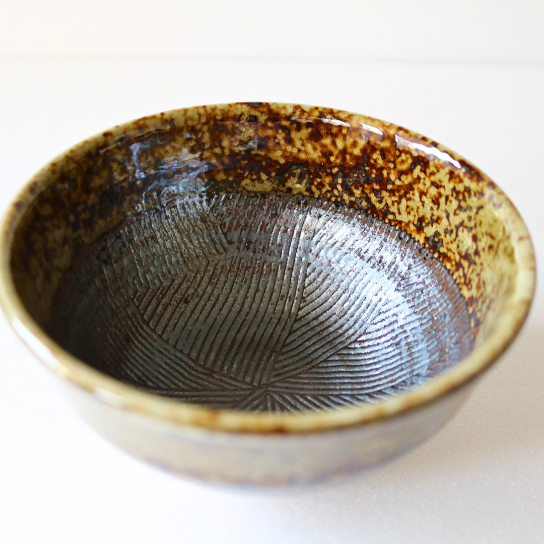 Minoyaki Rice Bowl (Dark Green / Brown)