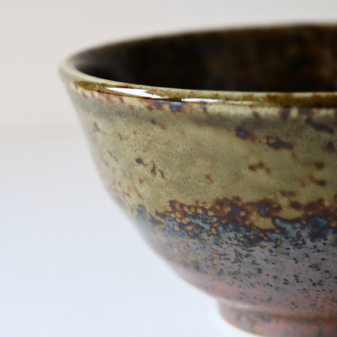 Minoyaki Rice Bowl (Dark Green / Brown)