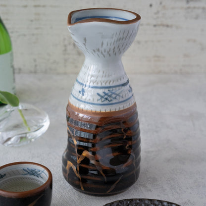 Tenmoku Kin-Ashi Sake Set – Hand-Painted Tokkuri &amp; Guinomi | MIWA Tableware