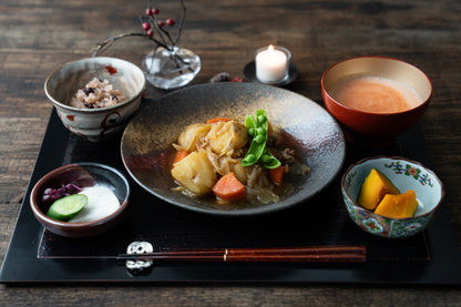 Minoyaki Elegant Red-Patterned Rice Bowl