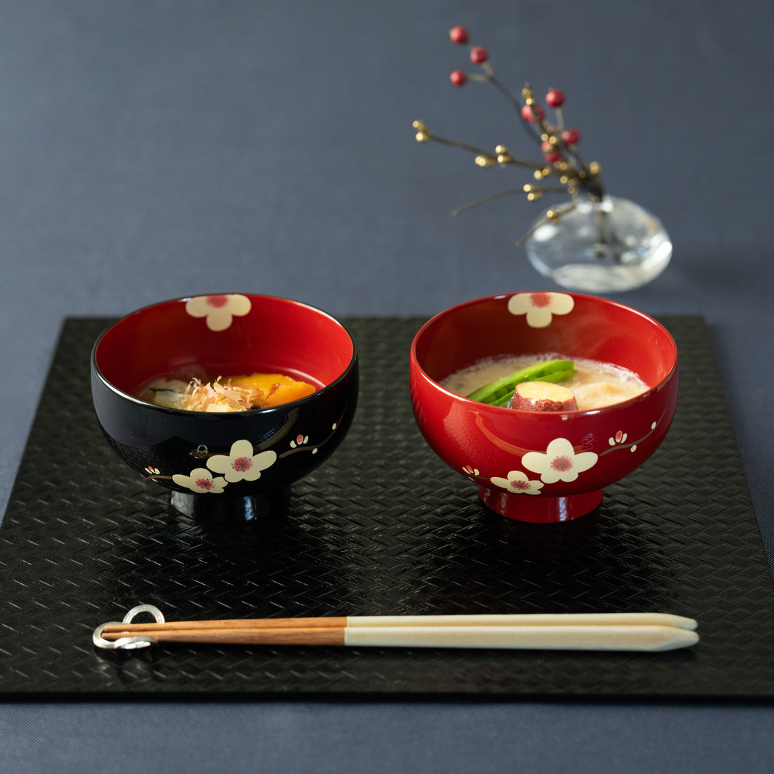 Set of 2 Urushi Ume Lacquer Bowls