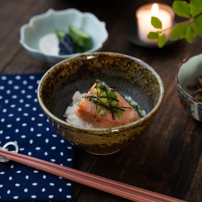 Minoyaki Rice Bowl (Dark Green / Brown)