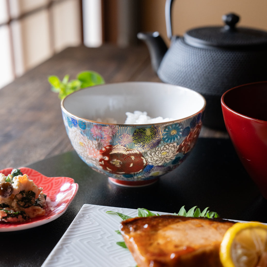 Hanatsume Blue Kutani Rice Bowl