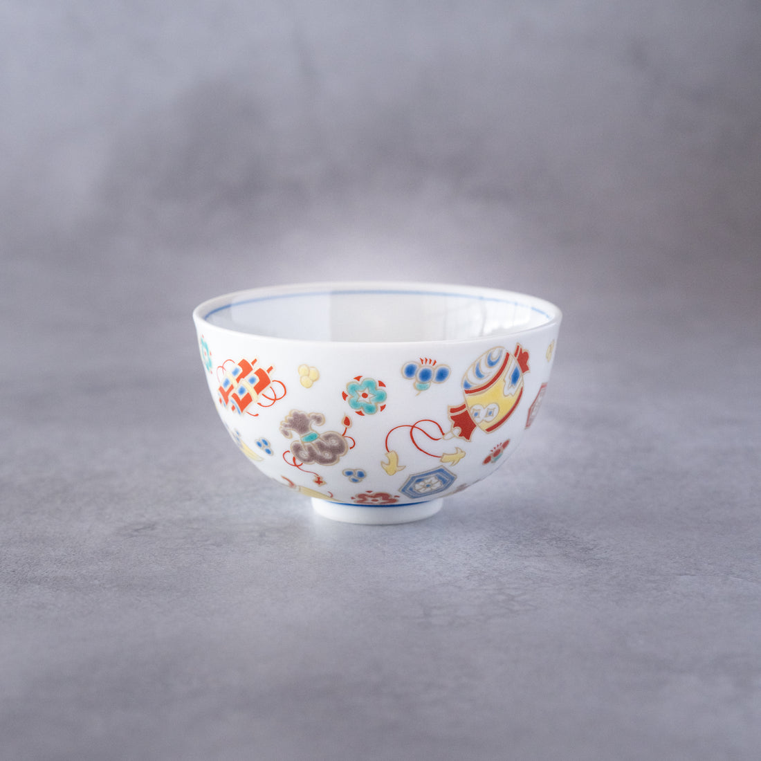 Kutani Goshiki "Treasure Motifs" Rice Bowl