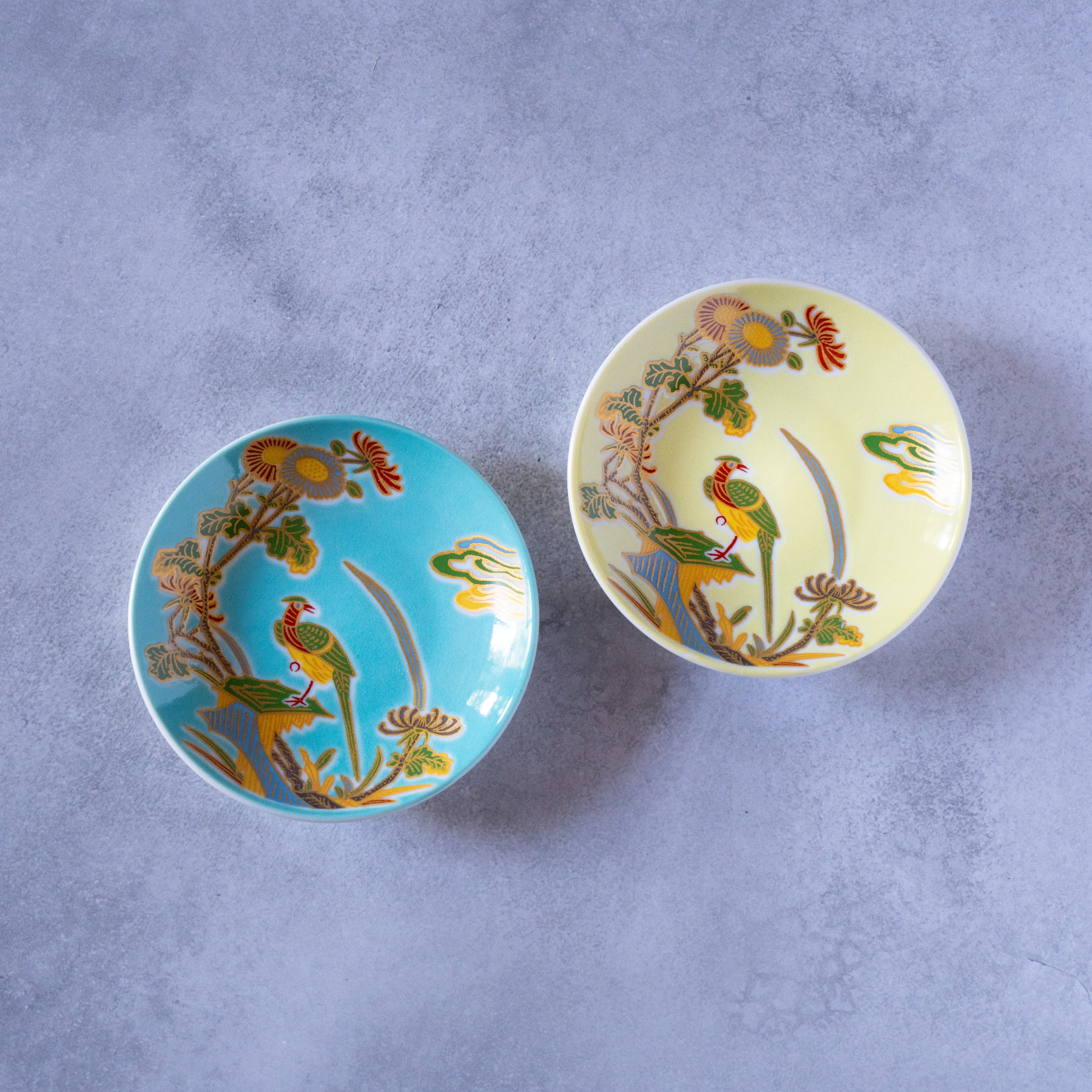 Peacock Elegance Set – Kutani Ware Yellow &amp; Blue Small plates