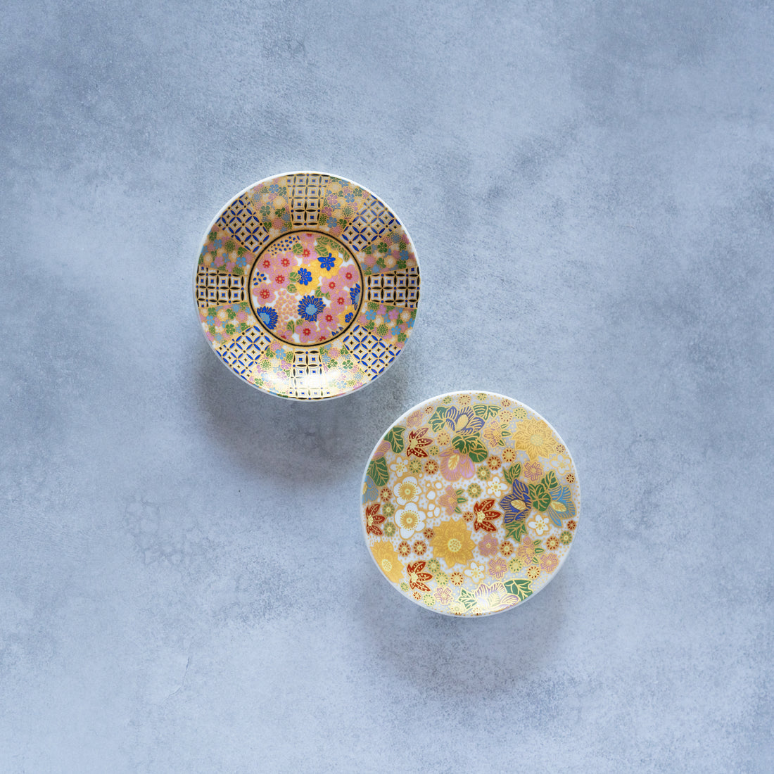Elegant Floral Mamezara Set – Gold & Blossoms Duo