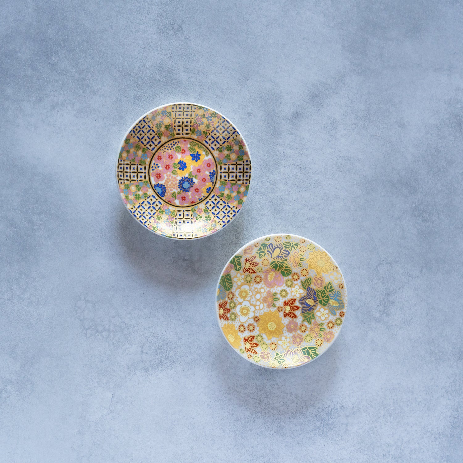 Elegant Floral Mamezara Set – Gold &amp; Blossoms Duo